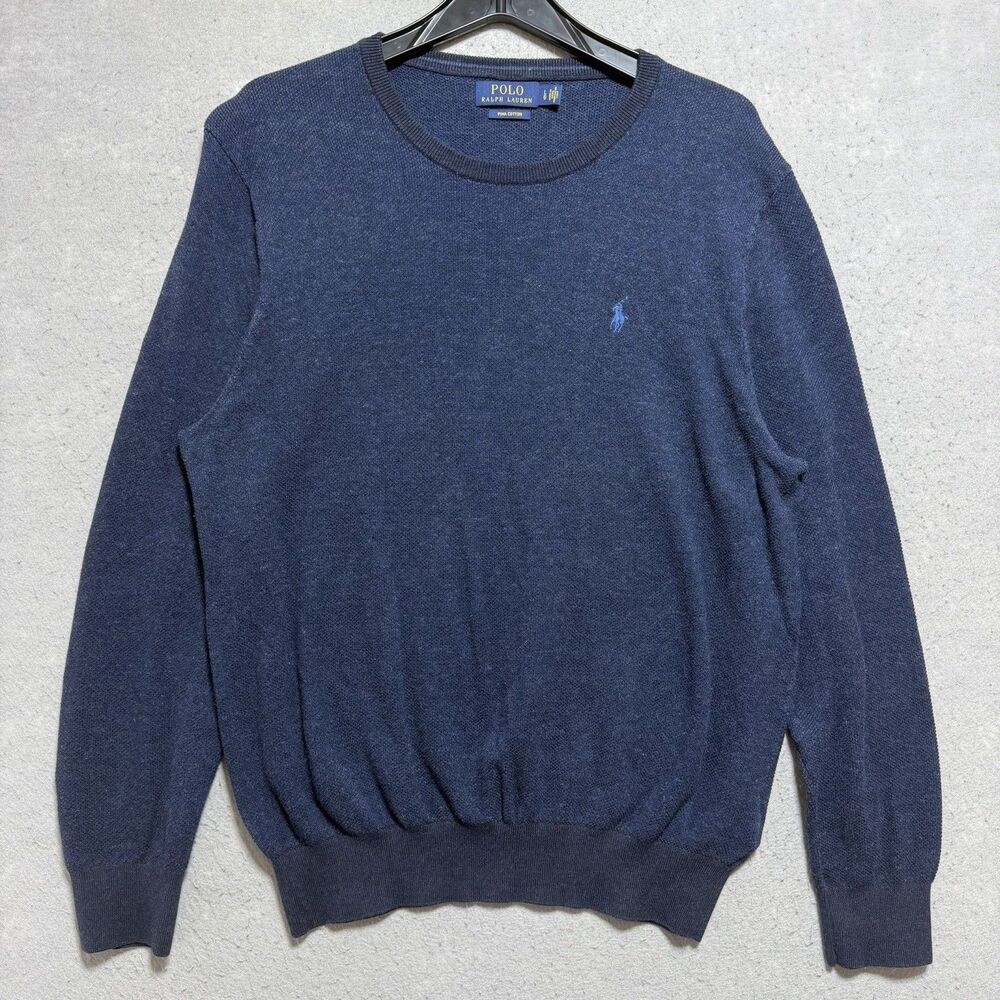 Polo Ralph Lauren Sweater Mens Sz Large Blue Pony Pullover Crewneck Long Sleeve